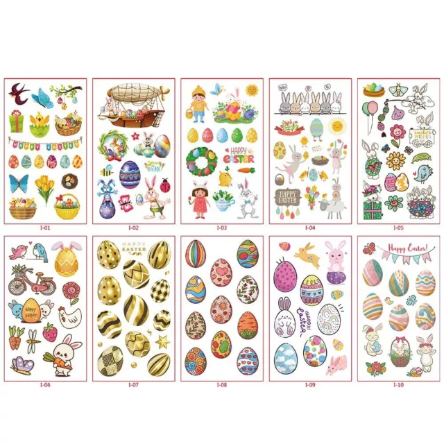 10 Pcs Cute Temporary Tattoos Cartoon Disposable Tattoo Sticker  Easter Party
