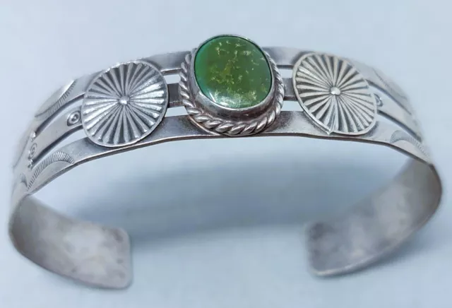 Fred Harvey Era Navajo Sterling Silver & Green Turquoise Cuff Bracelet