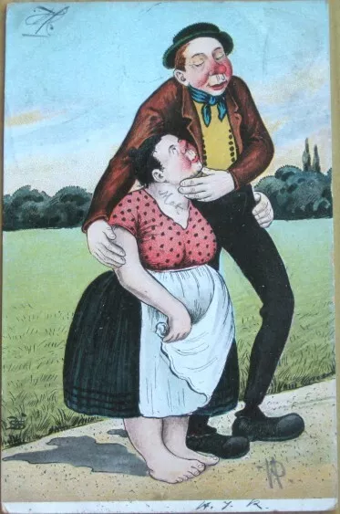 TALL THIN MAN Kissing Short Fat Woman 1911 French Postcard - Color Litho  £9.46 - PicClick UK