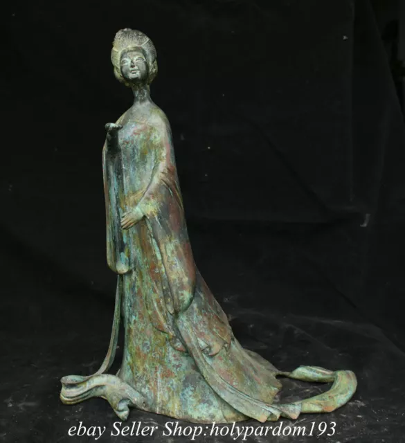 16.4" Ancient Chinese Bronze Ware Woman Beauty Belle Statue