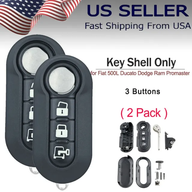 2 Flip Remote Key Shell Case Fob 3B For Ram Promaster 1500 For Fiat 500 500L