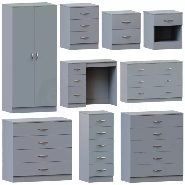 Grey Chest of Drawers Bedside Table Wardrobe Desk Modern Bedroom Furniture