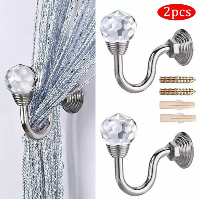 2x Crystal Curtain Holdback Hanger Wall Tie Backs Hooks Holder Curtain Tie Back