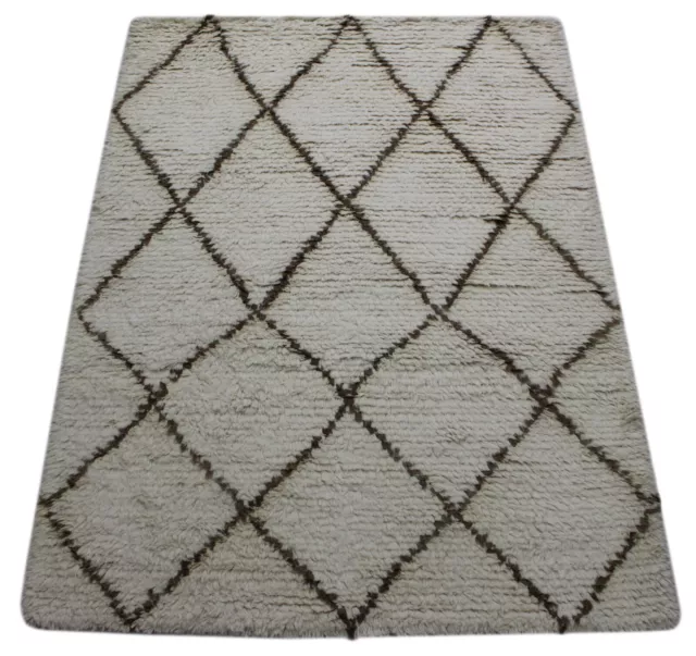 Tapis 100% Laine Maroc Beige Ivoire Tissé à la Main Tapis D'Orient R40