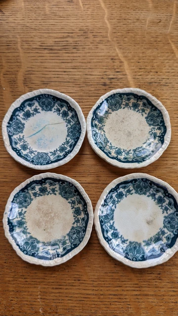 Victorian Blue/White Transferware Butter Pat Plates Hill Pottery Ware Lot 4