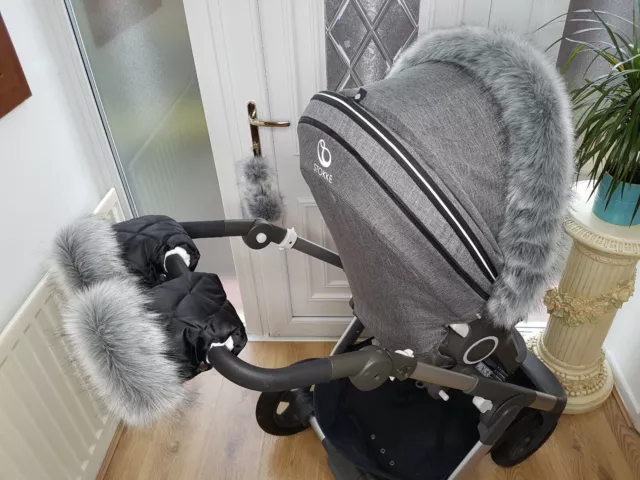 Baby Pram Hand Mittens Stokke Winter Kit With Fur Warmer Muff Stroller Gloves