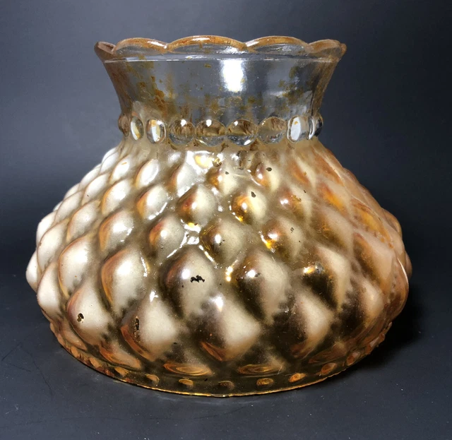 Vintage 5 3/4"" Fitter Amber Pineapple Quilted Hurricane Oil Glass Lamp Shade