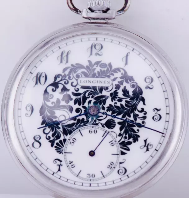 Antiguo Longines Reloj de Bolsillo Elegante Esmalte Estilo Gótico Esfera c1940's
