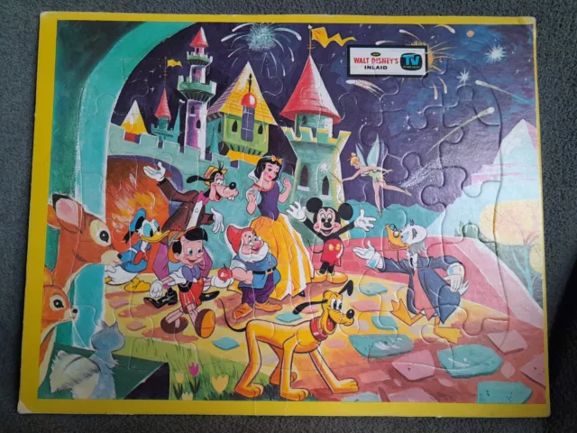 Vintage 1962 Jaymar Walt Disney Inlaid Tray Puzzle Snow White Mickey Mouse Goofy