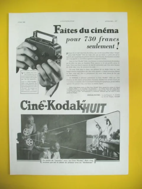 Publicite De Presse Kodak Cine-Kodak Camera Projecteur Kodascope 1936