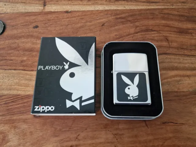 NEW Zippo Playboy Bunny Black & White Polished Chrome Lighter BNIB