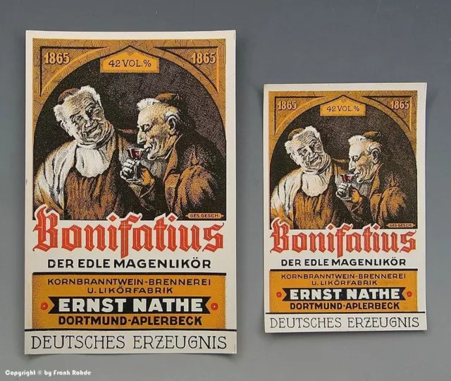 Etiketten MAGENLIKÖR Bonifatius/Dortmund wohl um 1925