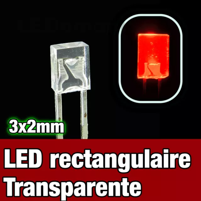 325R/25# LED rectangulaire 3x2 rouge 25pcs - Rectangular LED red