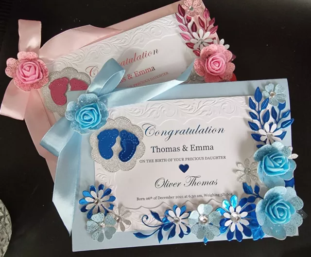 luxury handmade New-born baby congratulation card, baby boy,baby girl,new parent