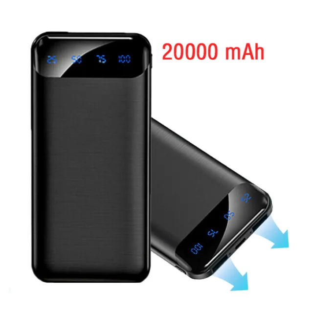 20000mAh External Charger Portable Power Bank LCD 2 USB Battery Backup For Phone