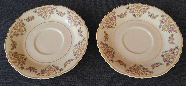 Vintage Old Ivory Syracuse China O.P.C.O. Saucers Plates Green Stamp Set of 2