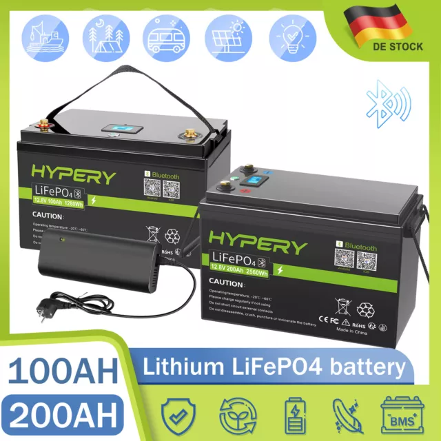 LiFePO4 Akku 12V 50Ah 100Ah 200Ah 300Ah Lithium Bluetooth BMS Wohnmobil Solar RV