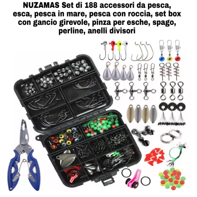 Set di 188 accessori da pesca, esca, pesca in mare, pesca con roccia, Pinza