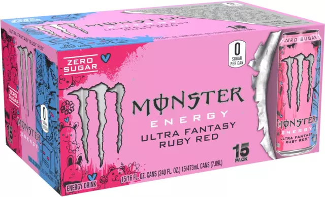 Monster Energy Ultra Fantasy Ruby Red, Sugar Free Energy Drink, 16 Ounce (Pack o 2