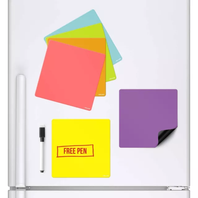 6x FARBIGE QUADRATE Magnet Kühlschrank Whiteboard Memo Board Trockenwischen Hinweisbrett