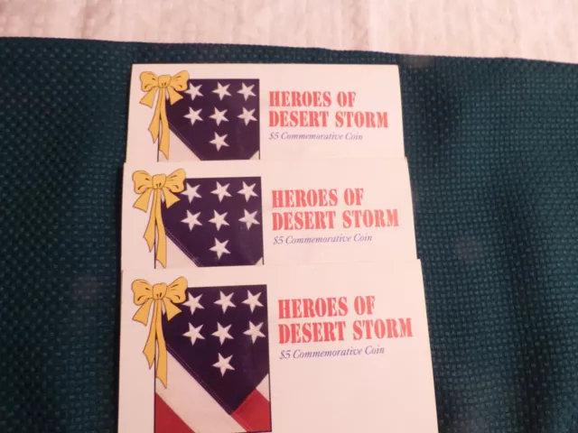 3 Uncirculated 1991 Heroes of Desert Storm $5 Commemorative Coin