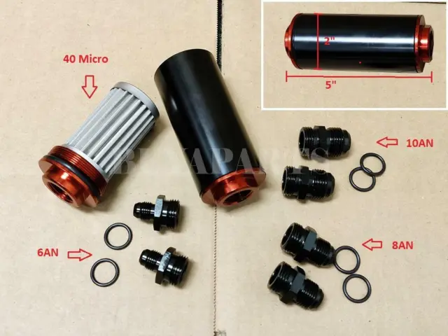 Black / Red AN6 AN8 AN10 High FLOW 40 Micron Cleanable S/S Inline Fuel Filter
