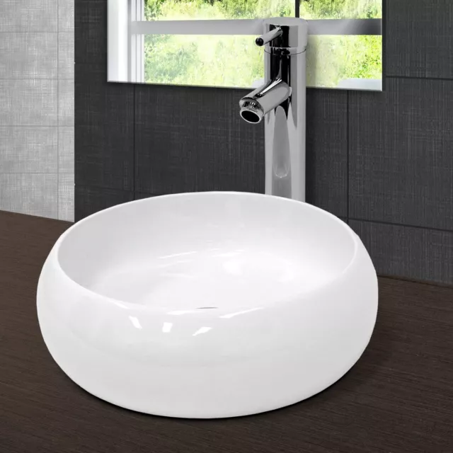 Lavabo en céramique blanc vasque èvier à poser design rond moderne Ø 400 mm