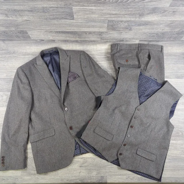 Next Tailoring Nova Fides Wool Blend Slim Fit 3 Piece Suit 42S Jacket 34"/29 Leg