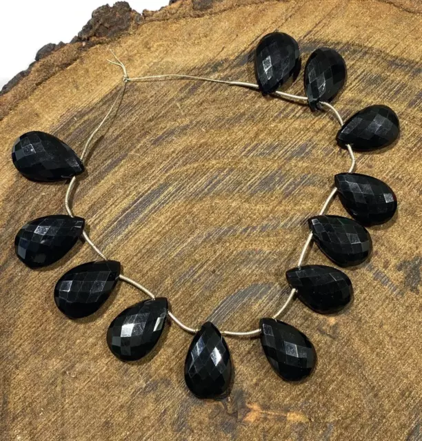 Handmade Pear Black Onyx Faceted Beads, AAA+ Quality Gemstone Beads 25x16x7mm.