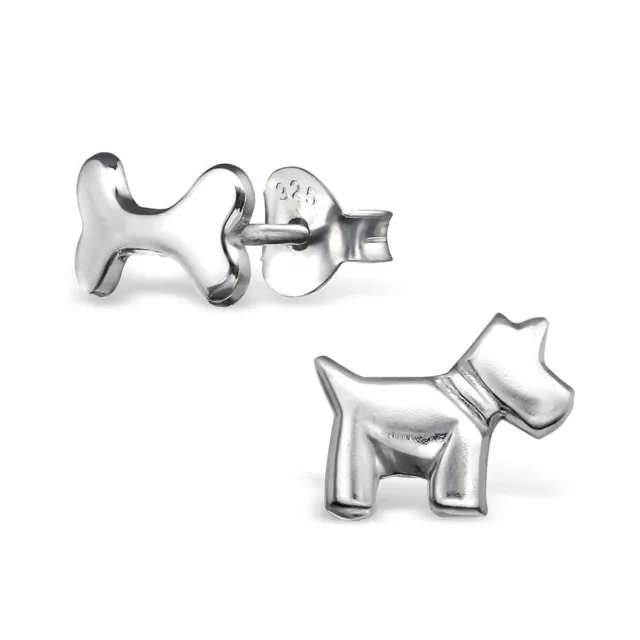 925 Sterling Silver Cubic Zirconia Dog Paw Bone Stud Earrings + Gift Bag UK 2