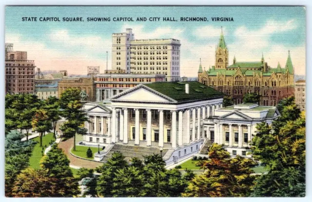 Richmond Virginia Va State Capitol Building City Hall Vintage Linen Postcard