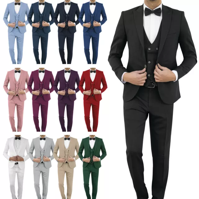 Slim Fit Herrenanzug in verschiedenen Farben mit Weste -Hochzeit-Anzug-Sakko
