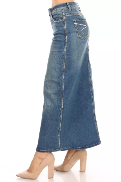 Women's Juniors/Plus Size Long A-Line Stretch Denim Maxi Skirt