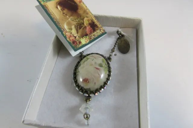 Michal Negrin Necklace Swarovski Crystals/Bead/Painted Flowers