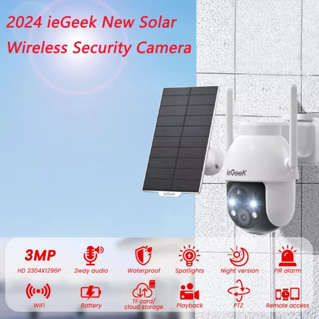 ieGeek Outdoor 360°Wireless Solar Security Camera Home Wifi PTZ Battery CCTV UK