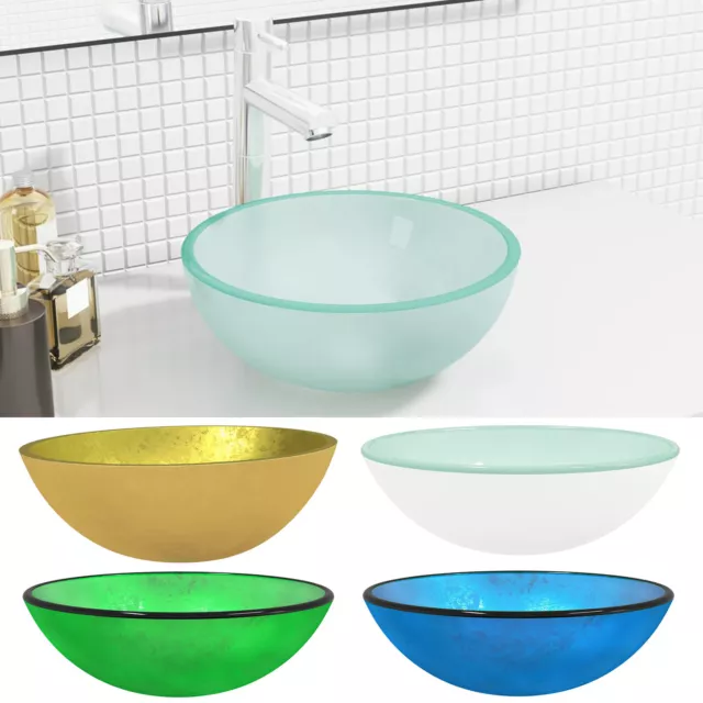 Glass Counter Top Basin Round Coloured Bathroom Sink Wash Bowl