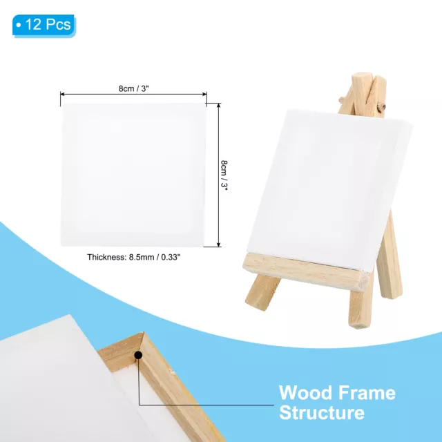 3x3" Canvas Boards for Painting, 12Pack Cotton Wood Frame Blank Canvas Panel 2