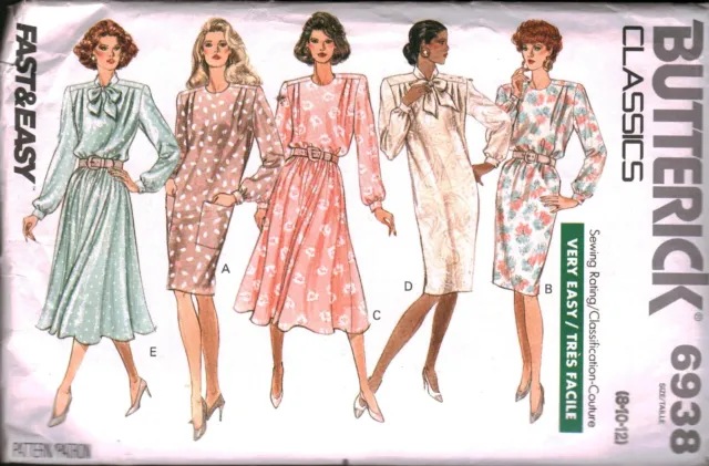 6938 Vintage Butterick Sewing Pattern Misses Very Loose Fitting Dress Easy OOP