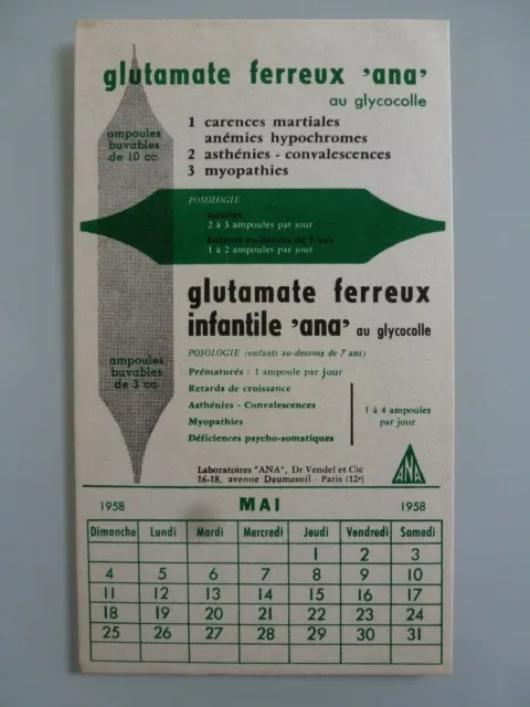 Glutamate Ferreux " Ana " Medicament Pharmacie / Buvard Publicitaire  Ancien
