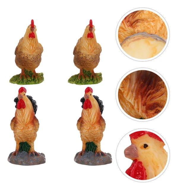 4 Pcs Simulation Rooster Hen Outdoor Color Chicken Statue Fairy Garden Rooster