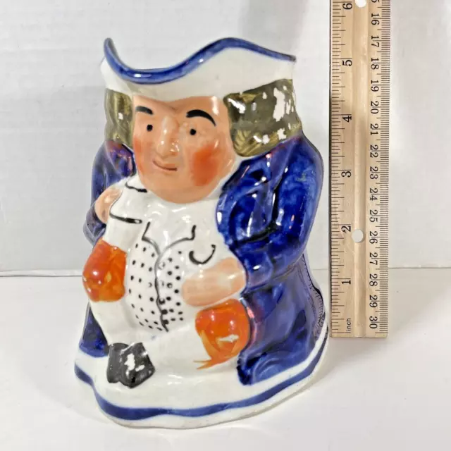 Toby Jug Pitcher Creamer 5" Tall Ceramic 16 oz Handpainted No Mark Vintage 1930s