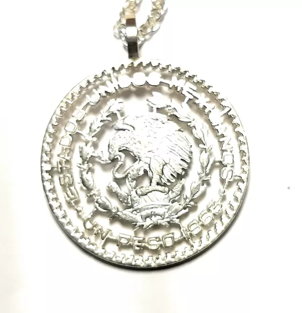 One peso 1957 Morelos Mexican silver .100 hand crafted artisan cut coin w/chain.