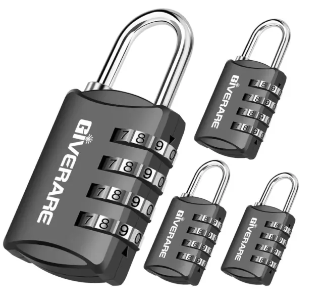 4-Pack Weatherproof Locks Ideal for Travel, Gym, School