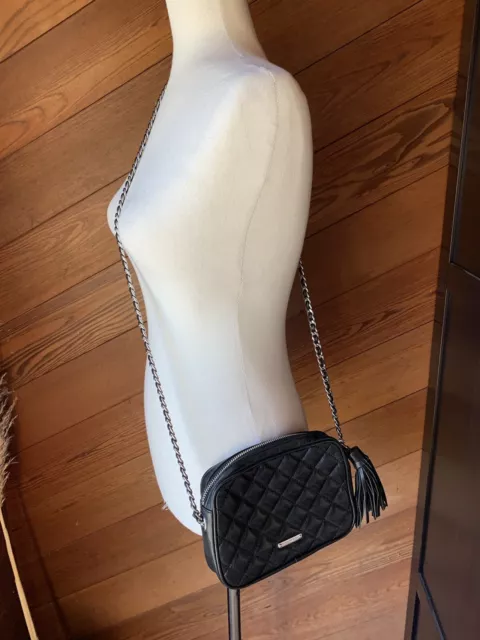Rebecca Minkoff Black Quilted Leather Crossbody Bag Studs Tassel