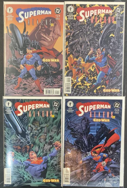 Superman Aliens Ii #1-4 God War Dc + Dark Horse Comic Book Full Series Dixon