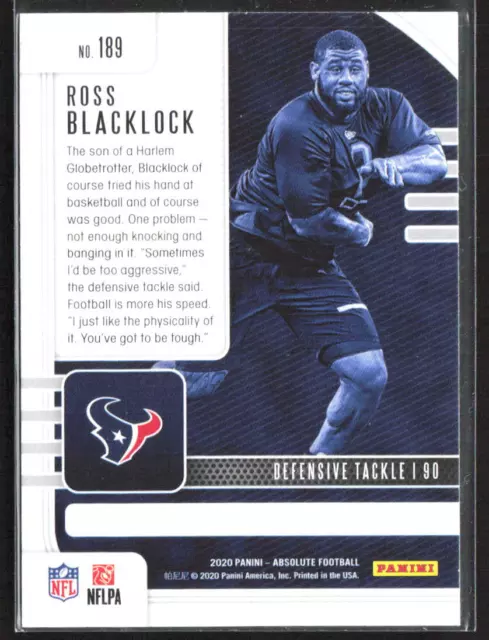 2020 Panini Absolute #189 Ross Blacklock Houston Texans RC 2