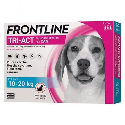 Frontline Tri Act Cane da 10 a 20 kg 6 PIPETTE Antiparassitario Cani AntiPulci