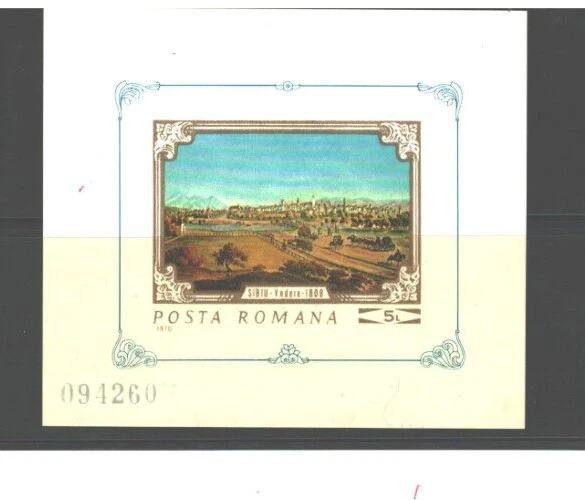 Romania,  1970, S/S, PAINTING,  by COQUES, VIEW OF SIBIU, MNH. As per Scan