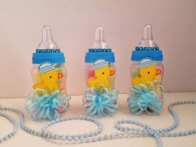 12 Baby Duck Fillable Bottles Baby Shower Boy Favors Prizes Blue Decorations