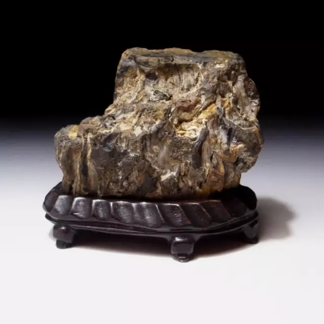 $YD79: Vintage Japanese Natural Stone Ornament with Wooden stand